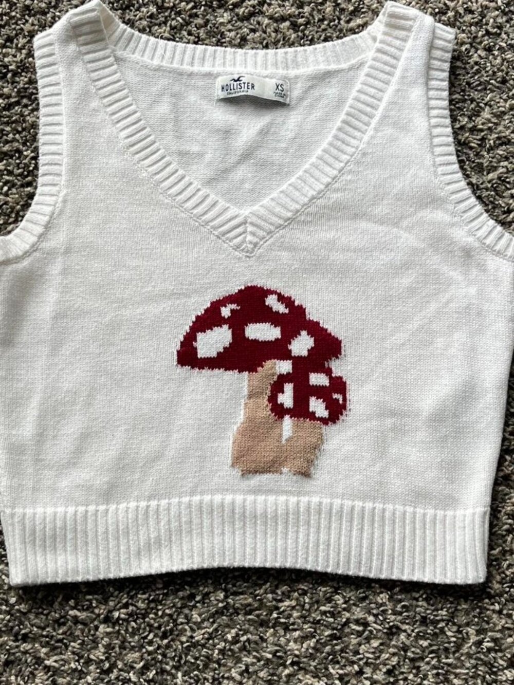 Hollister White/Red Mushroom XS Sweater Vest Cottagecore Coquette Indie Girly